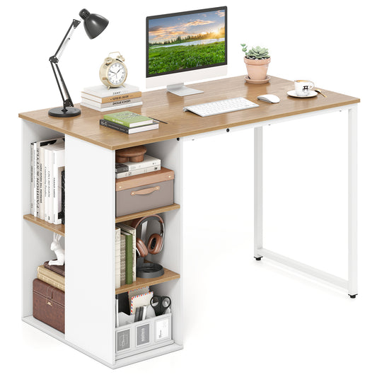 45 Inch Computer Desk with 5 Storage Compartments and Metal Frame, Natural Computer Desks Natural at Gallery Canada