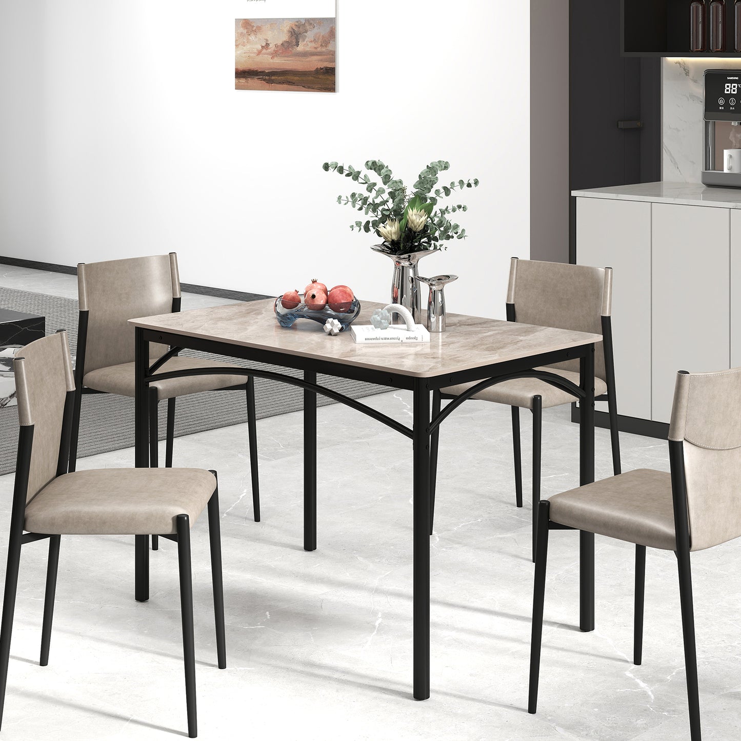 Rectangular Modern Sintered Stone Dining Table for 4 People-Grey, Gray Dining Tables at Gallery Canada