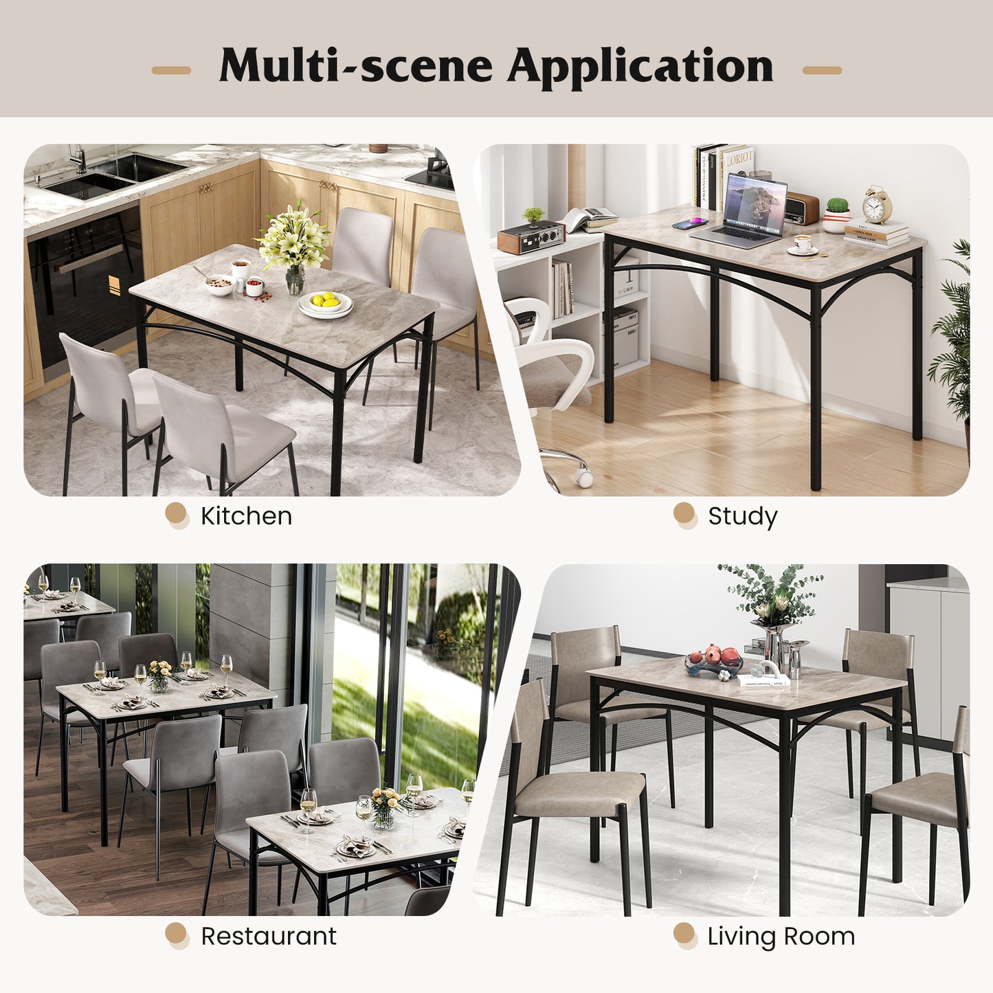 Rectangular Modern Sintered Stone Dining Table for 4 People-Grey, Gray Dining Tables at Gallery Canada