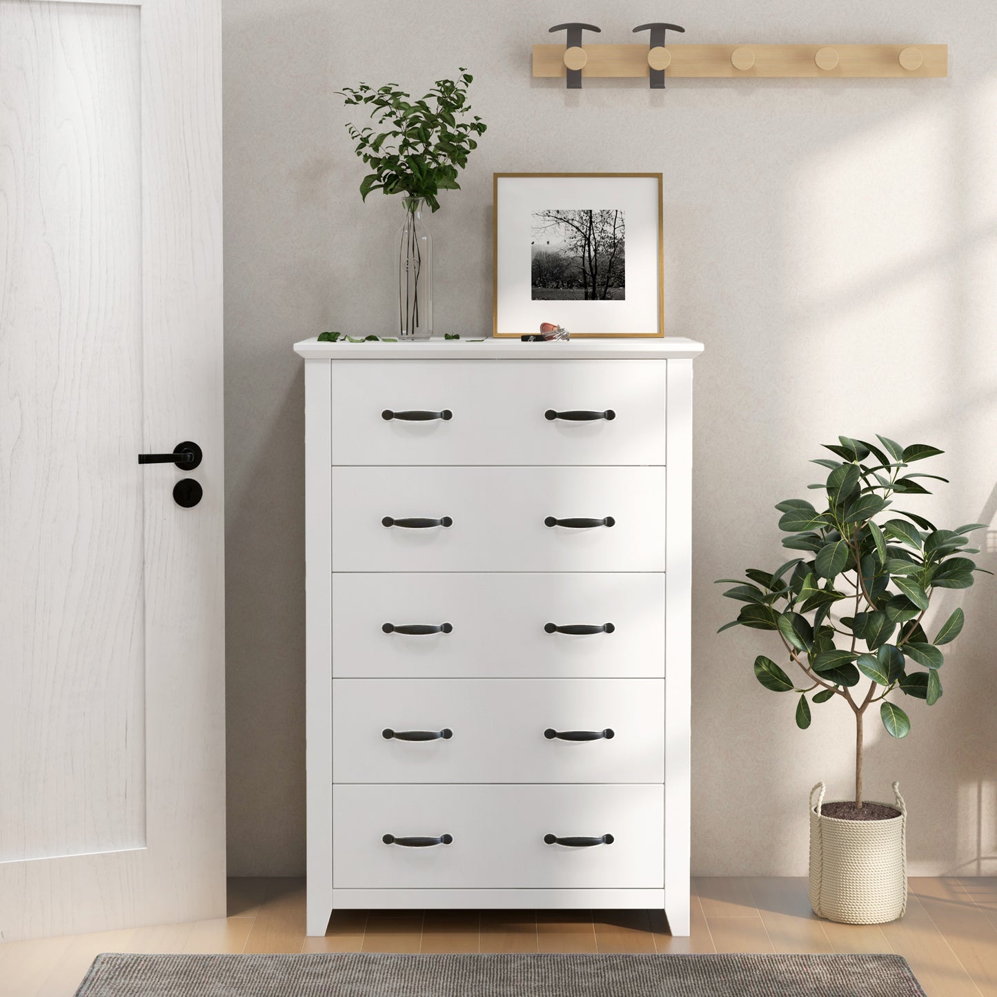 Tall Storage Dresser with 5 Pull-out Drawers for Bedroom Living Room, White Dressers & Chests at Gallery Canada