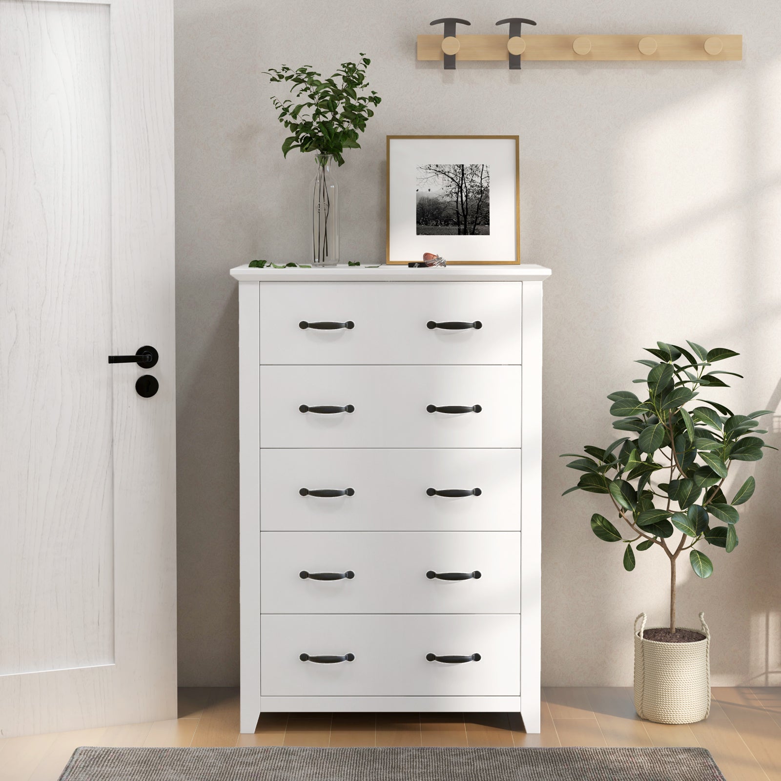 Tall Storage Dresser with 5 Pull-out Drawers for Bedroom Living Room, White Dressers & Chests at Gallery Canada