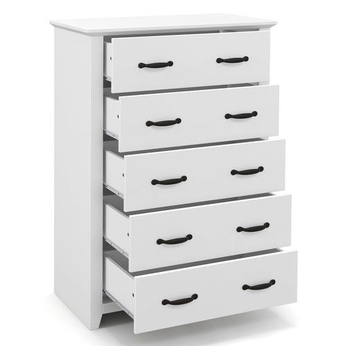 Tall Storage Dresser, 5 Pull-Out Drawers, White