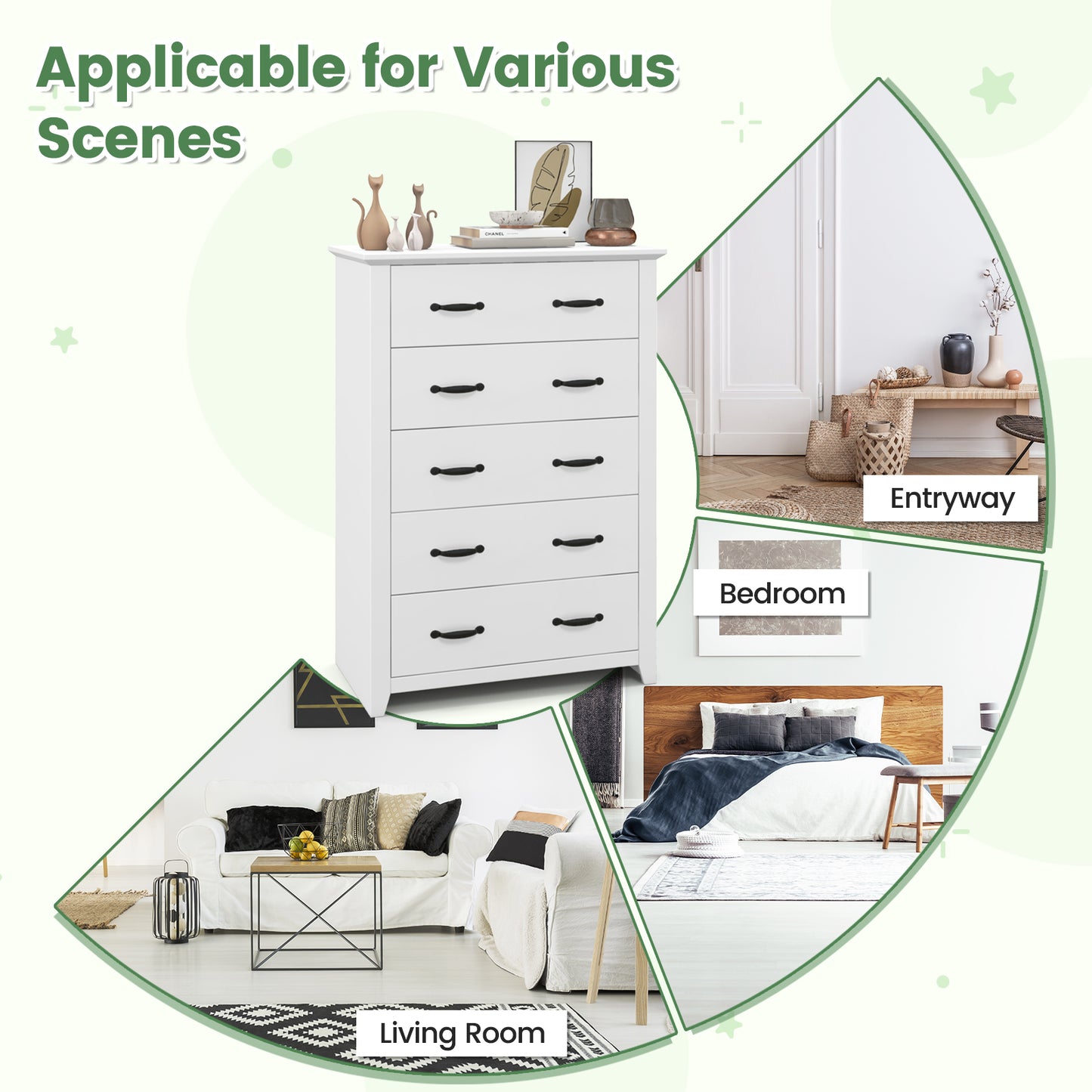 Tall Storage Dresser with 5 Pull-out Drawers for Bedroom Living Room, White Dressers & Chests at Gallery Canada