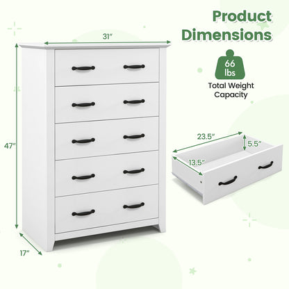 Tall Storage Dresser with 5 Pull-out Drawers for Bedroom Living Room, White Dressers & Chests at Gallery Canada