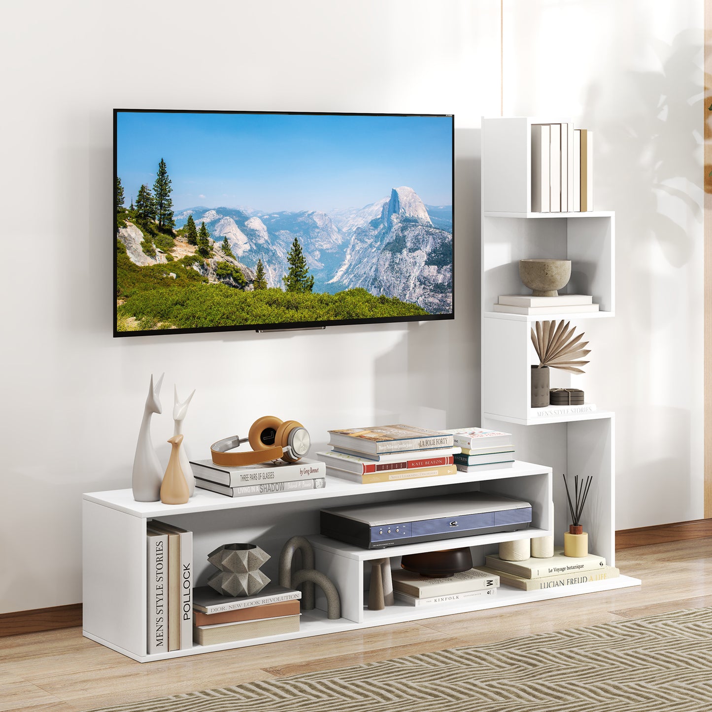 Cube TV Stand for TVs up to 50 Inch Media Console Table with Storage Shelves, White Entertainment Centers & TV Stands at Gallery Canada