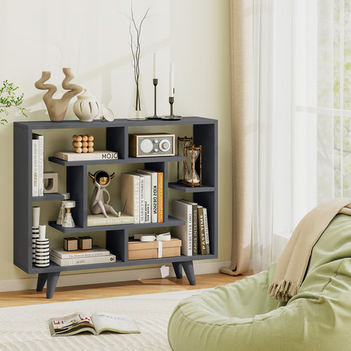 Geometric Bookcase with Anti-Tipping Kit and Storage Shelving Unit, Black