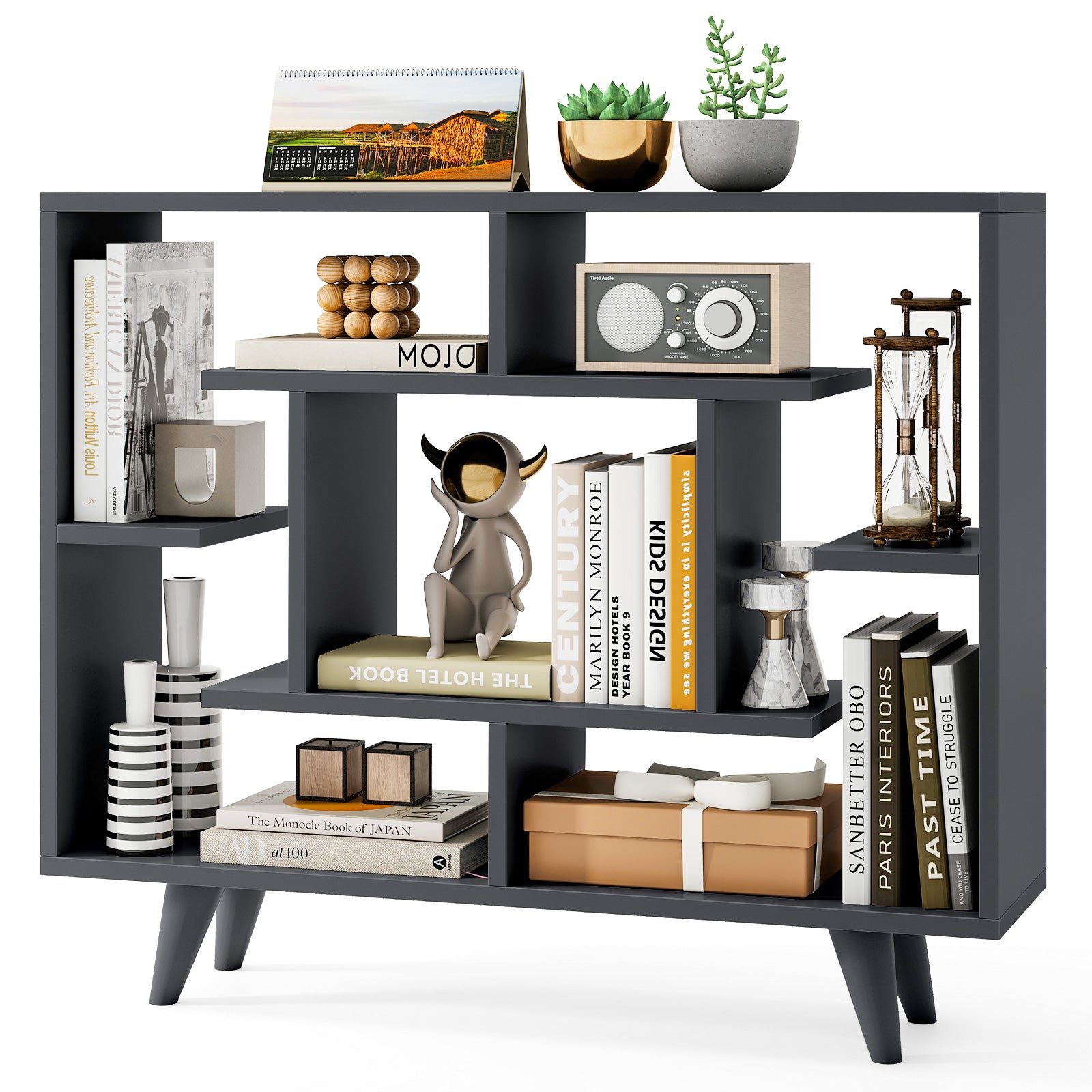 Geometric Bookcase with Anti-Tipping Kit and Storage Shelving Unit, Black Bookcases at Gallery Canada