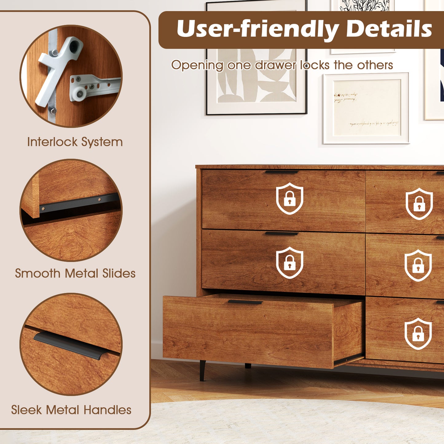 6-Drawer Dresser with Interlock System for Bedroom Living Room, Cherry Dressers & Chests at Gallery Canada