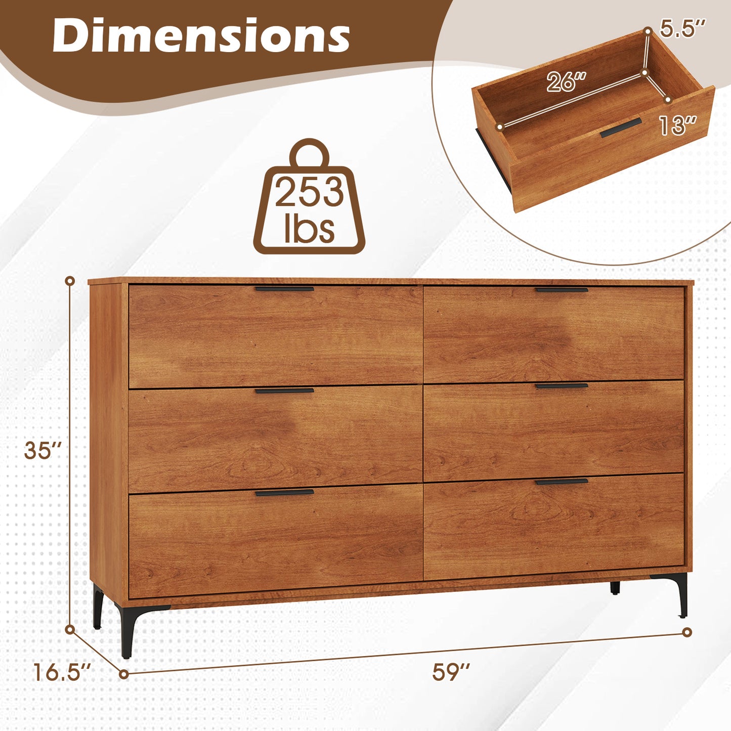 6-Drawer Dresser with Interlock System for Bedroom Living Room, Cherry Dressers & Chests at Gallery Canada