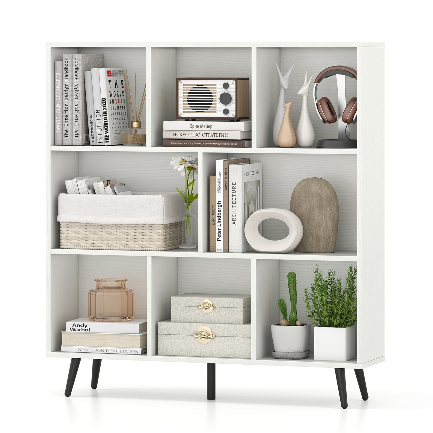 8-Cube Bookcase with 5 Tapered Metal Legs, White Bookcases at Gallery Canada