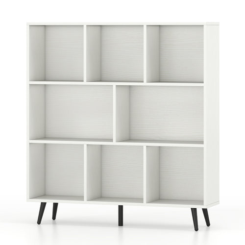 8-Cube Bookcase with 5 Tapered Metal Legs, White