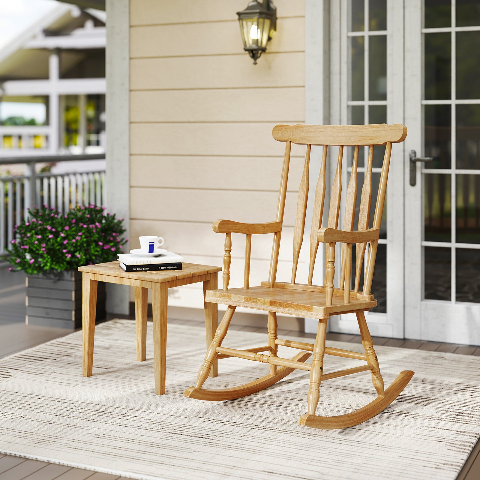 Solid Wood Porch Glossy Finish Rocking Chair, Natural Patio Rocking Chairs & Gliders at Gallery Canada