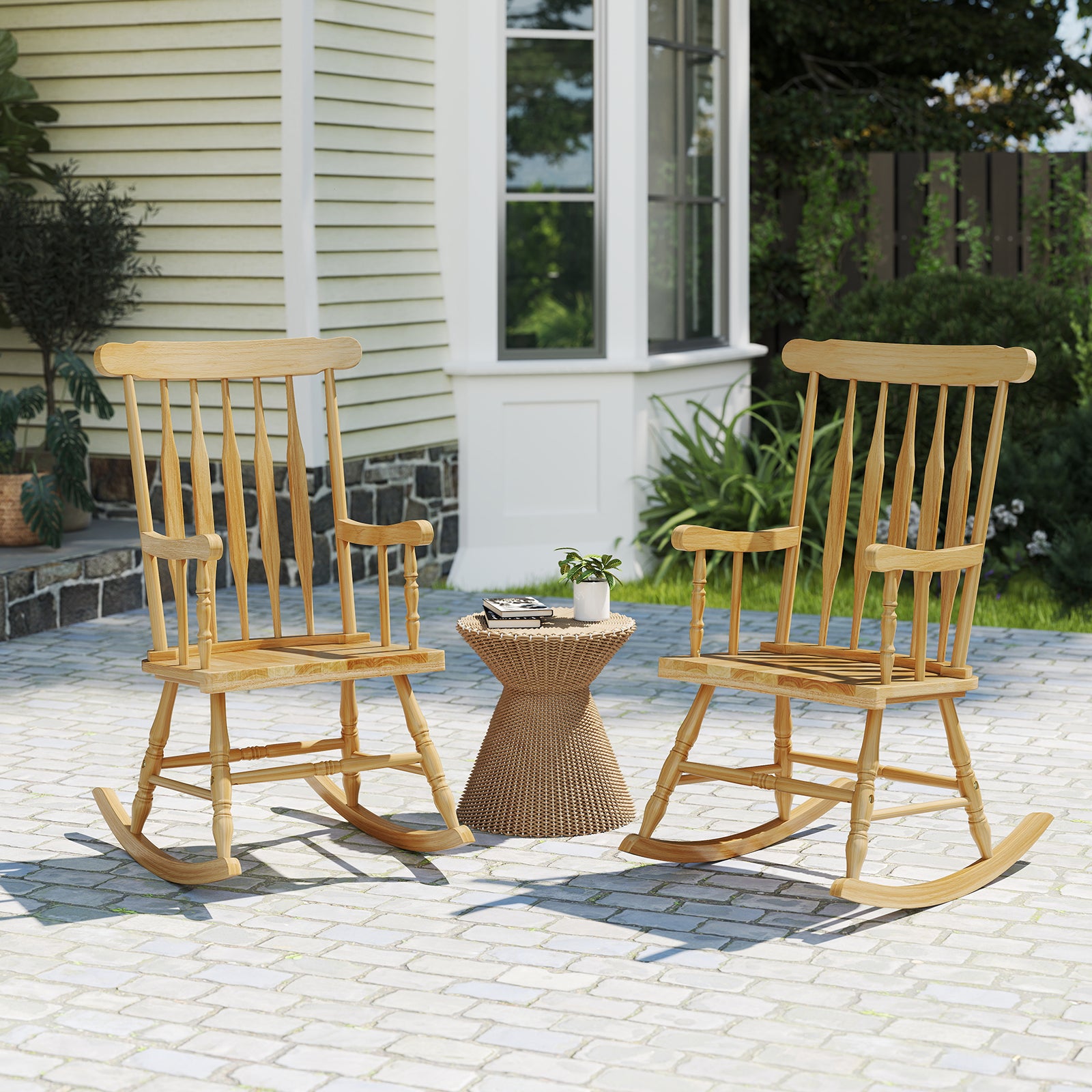 Solid Wood Porch Glossy Finish Rocking Chair, Natural Patio Rocking Chairs & Gliders at Gallery Canada