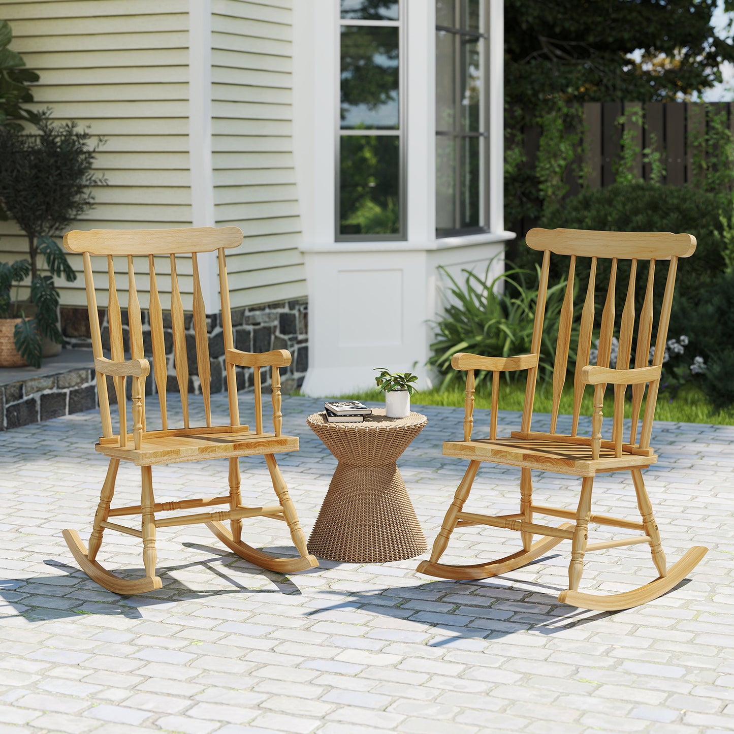 Solid Wood Porch Glossy Finish Rocking Chair, Natural Patio Rocking Chairs & Gliders at Gallery Canada