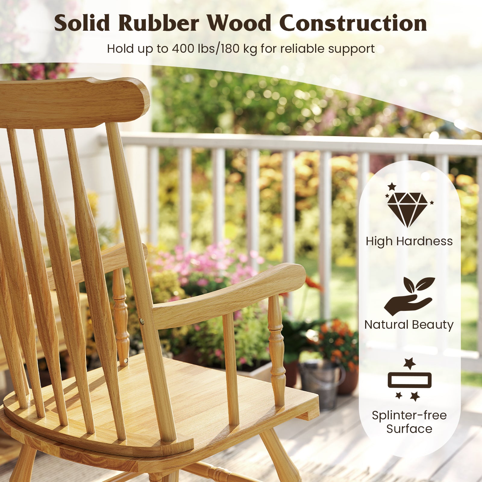 Solid Wood Porch Glossy Finish Rocking Chair, Natural Patio Rocking Chairs & Gliders at Gallery Canada
