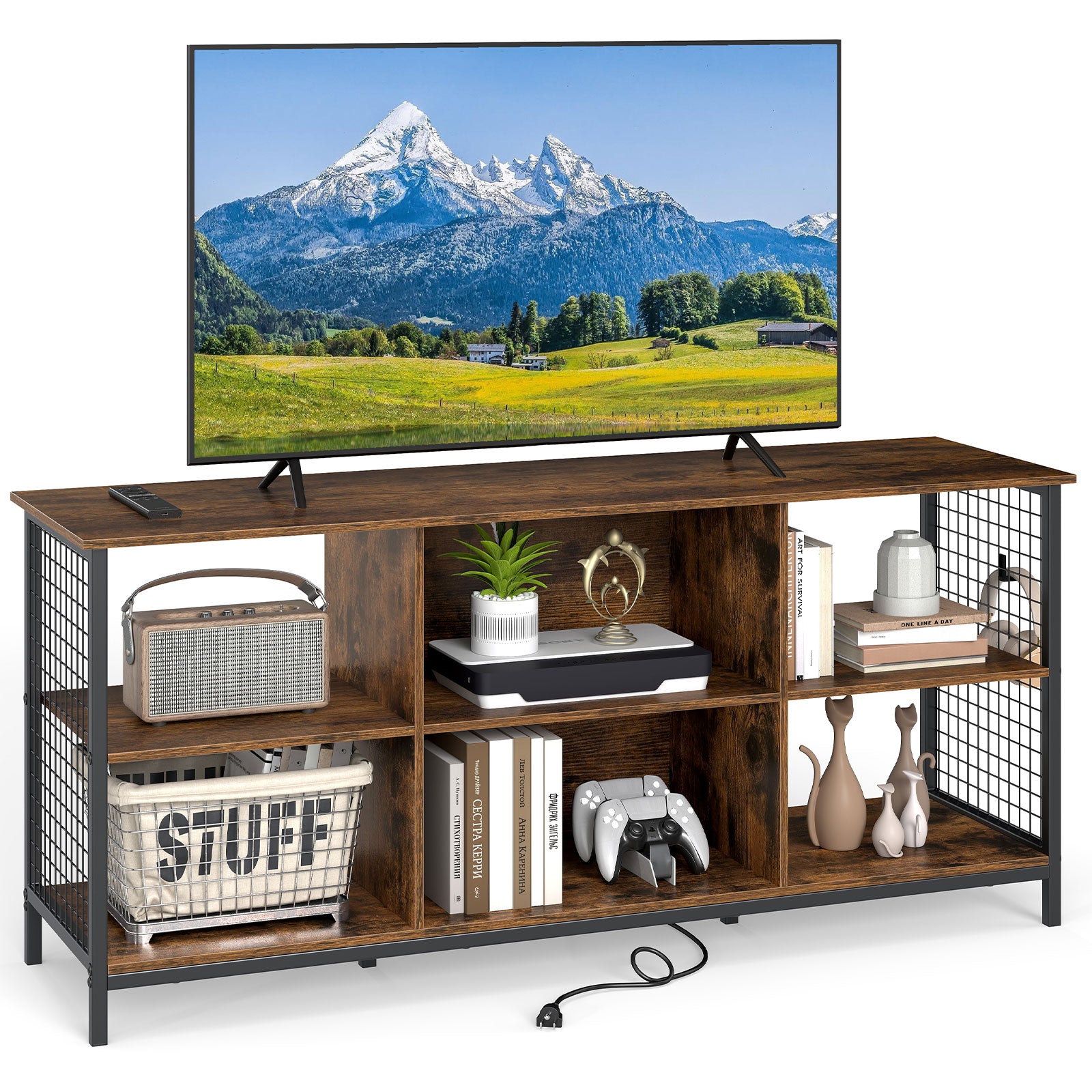 TV Stand for 65 Inch TVs-Rustic Brown and Black, Rustic Brown Entertainment Centers & TV Stands at Gallery Canada