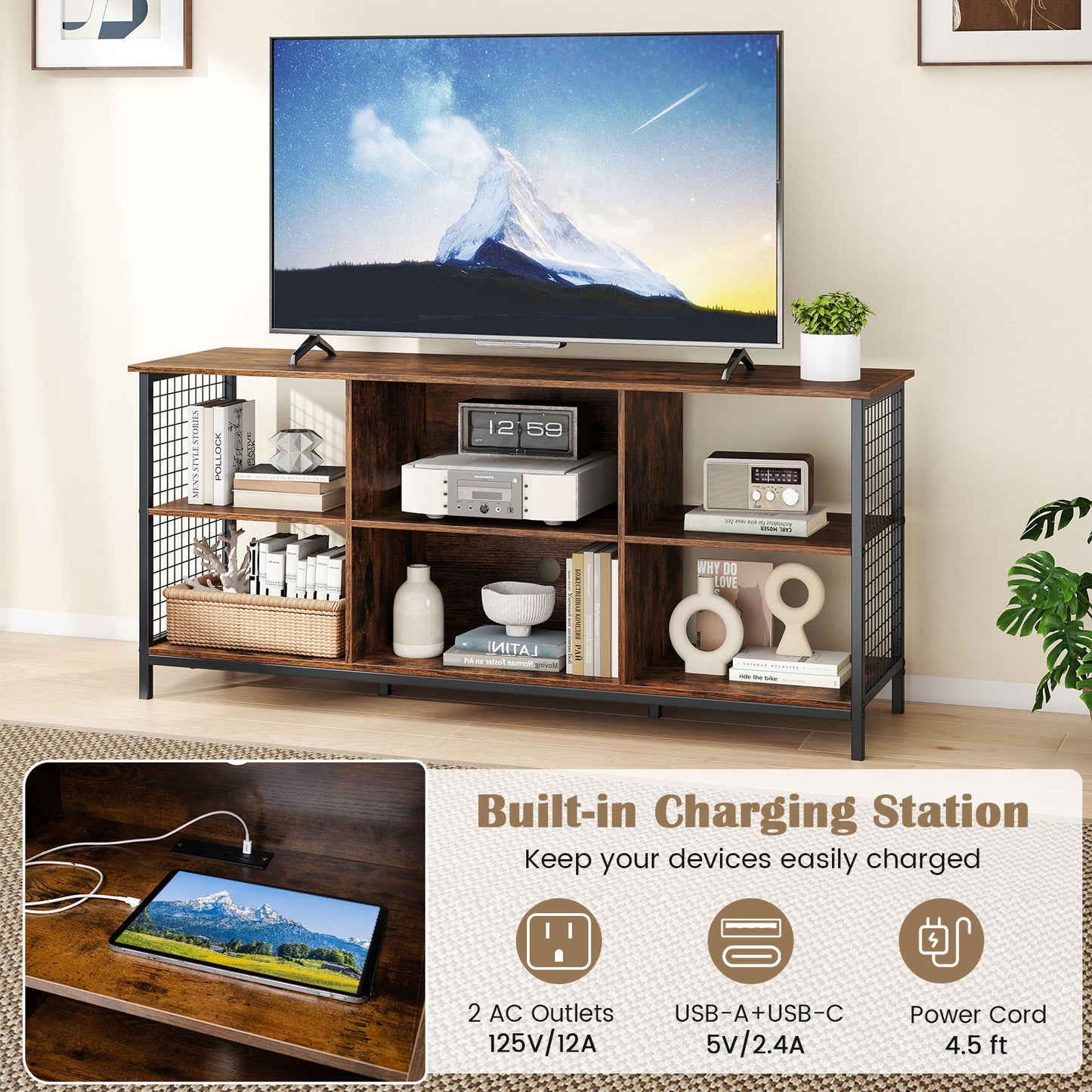 TV Stand for 65 Inch TVs-Rustic Brown and Black, Rustic Brown Entertainment Centers & TV Stands at Gallery Canada