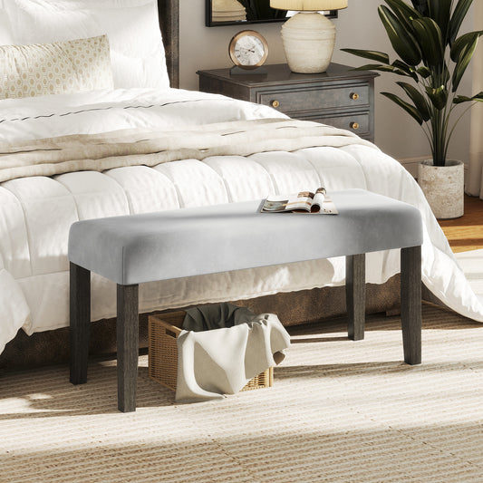 End of Bed Bench with Padded Seat and Solid Wood Legs, Gray Shoe Racks & Storage Benches Gray at Gallery Canada