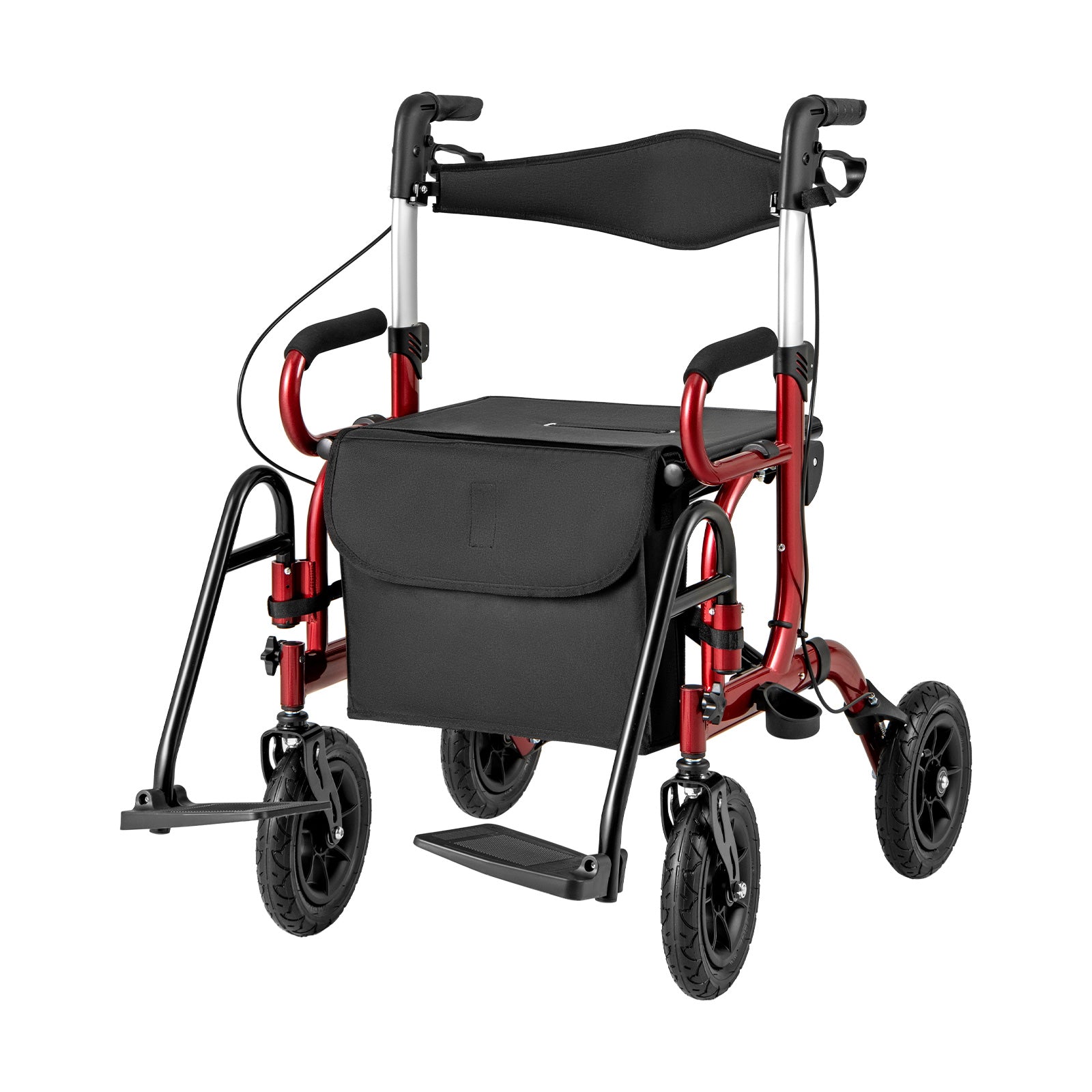 2-in-1 Foldable Rollator Walker, 9 Inch Pneumatic Tires, Red Walkers & Rollators Red at Gallery Canada