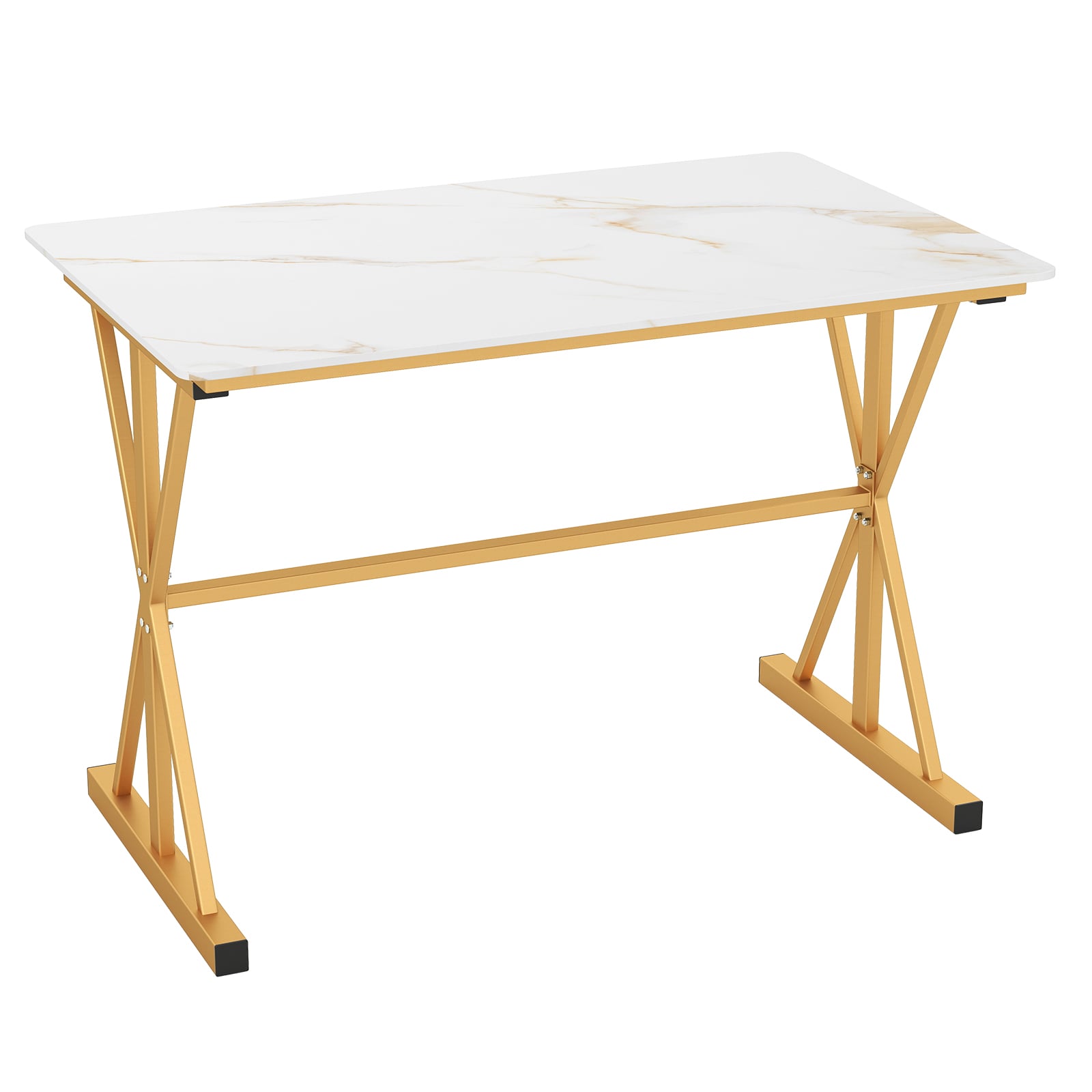 44 Inches Sintered Stone Dining Table, Metal Frame, Faux Marble Tabletop, White Dining Tables at Gallery Canada