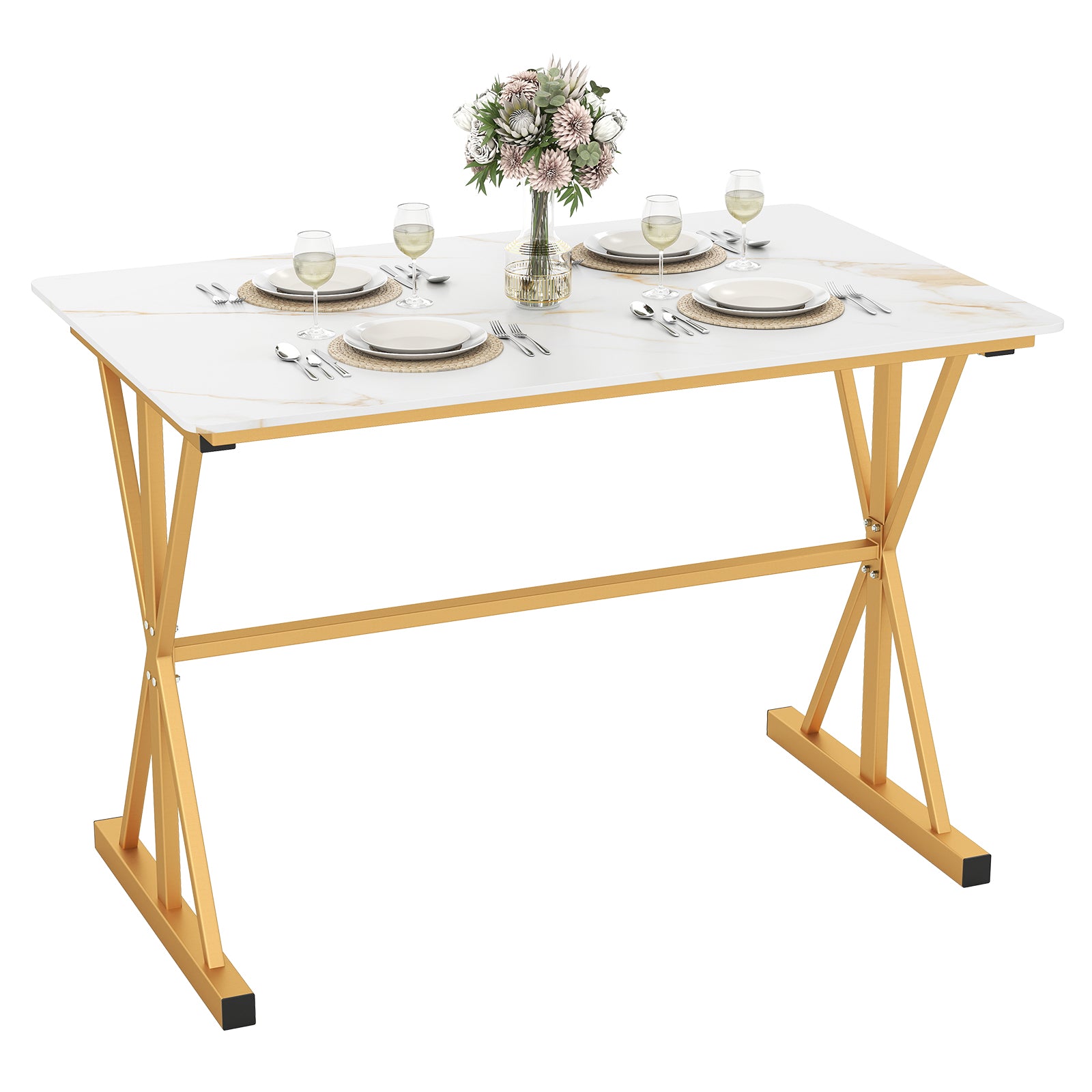 44 Inches Sintered Stone Dining Table with Metal Frame and Faux Marble Tabletop, White Dining Tables at Gallery Canada