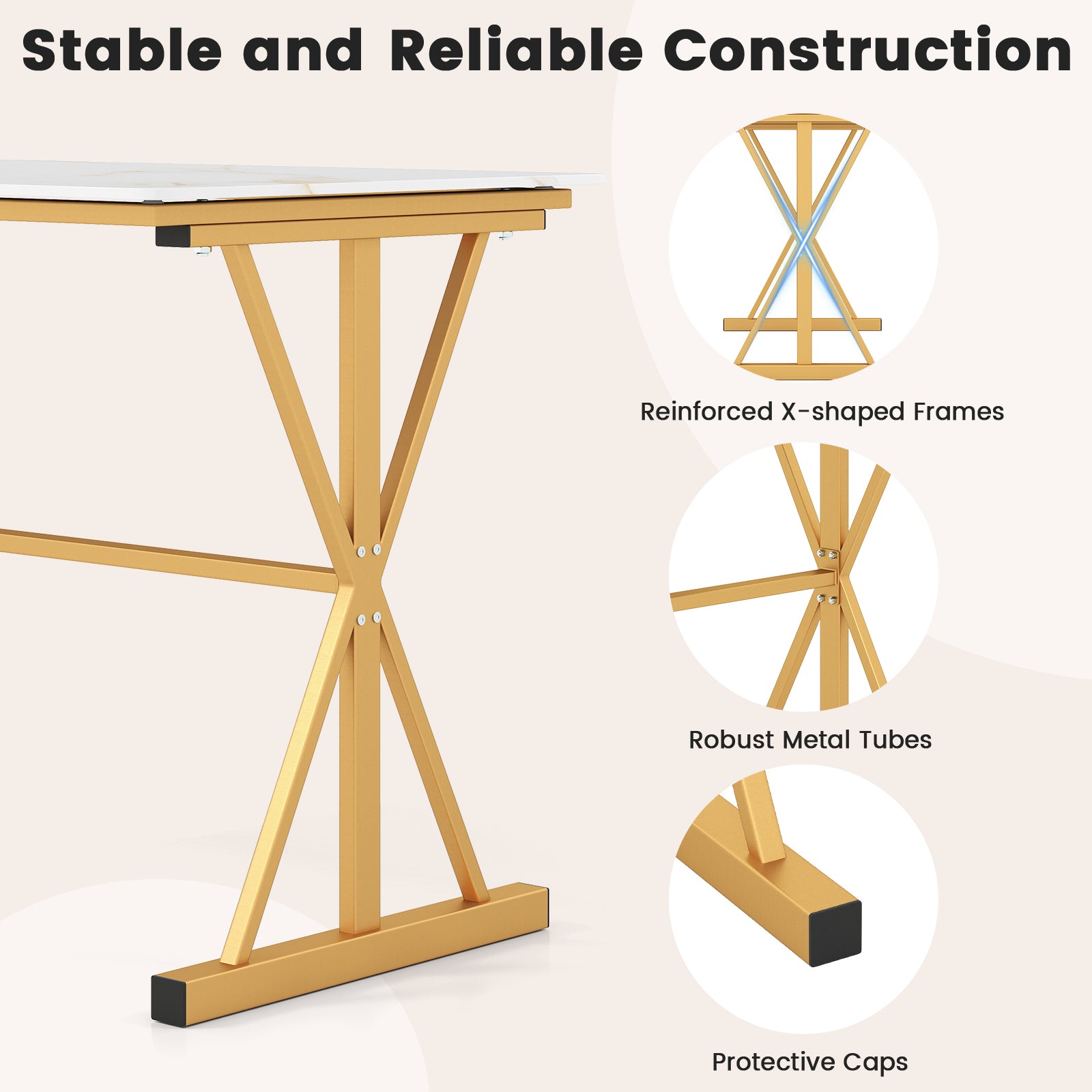 44 Inches Sintered Stone Dining Table with Metal Frame and Faux Marble Tabletop, White Dining Tables at Gallery Canada