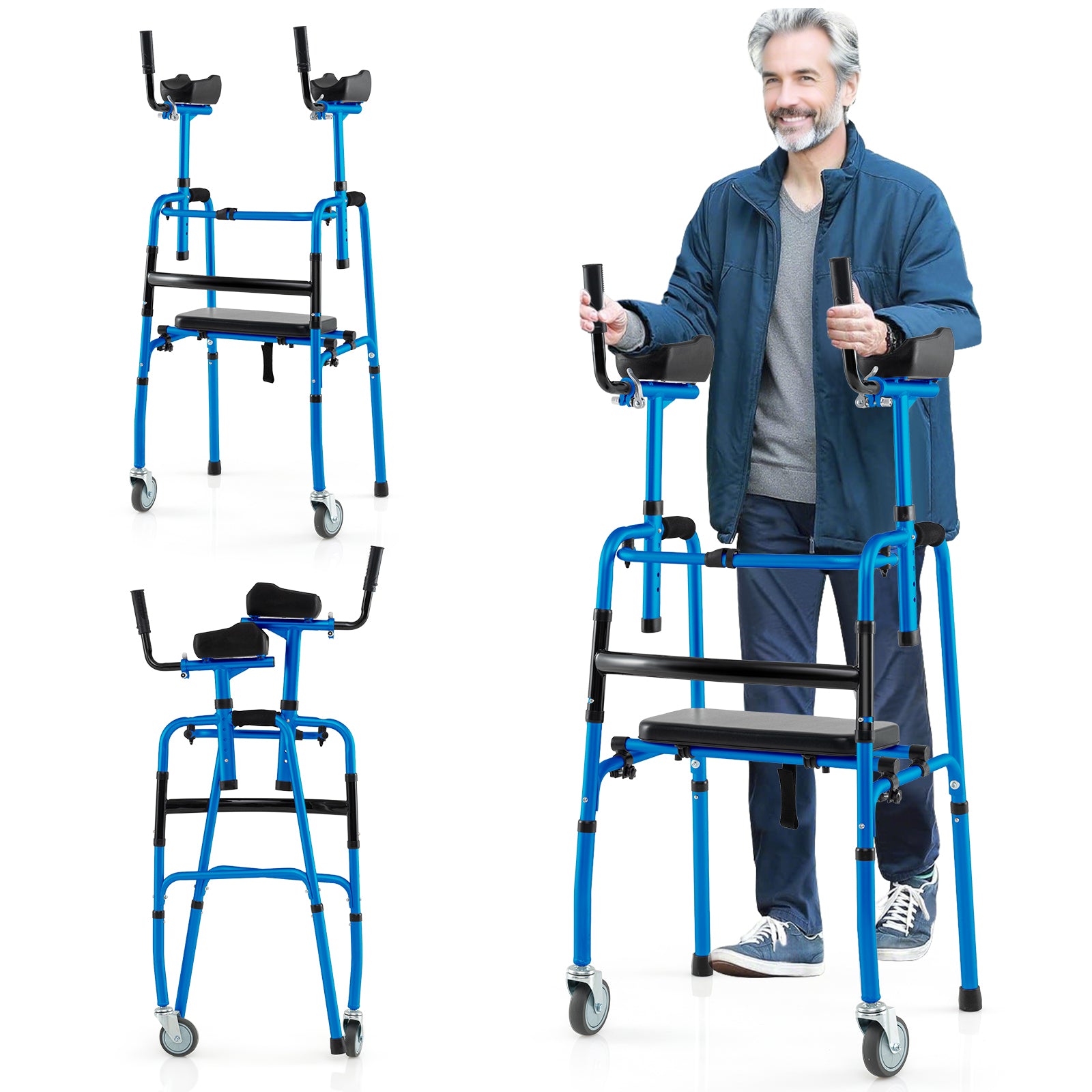 Versatile Rolling Walker for Rehabilitation Training, Navy Walkers & Rollators at Gallery Canada