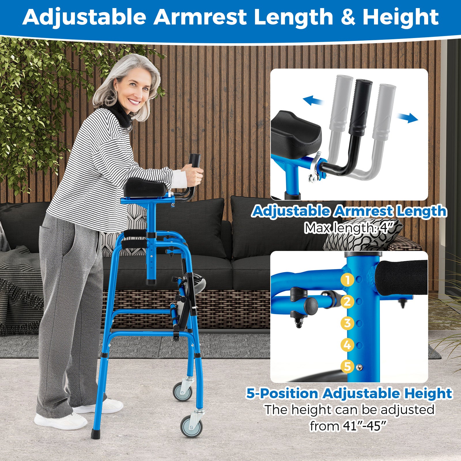 Versatile Rolling Walker for Rehabilitation Training, Navy Walkers & Rollators at Gallery Canada