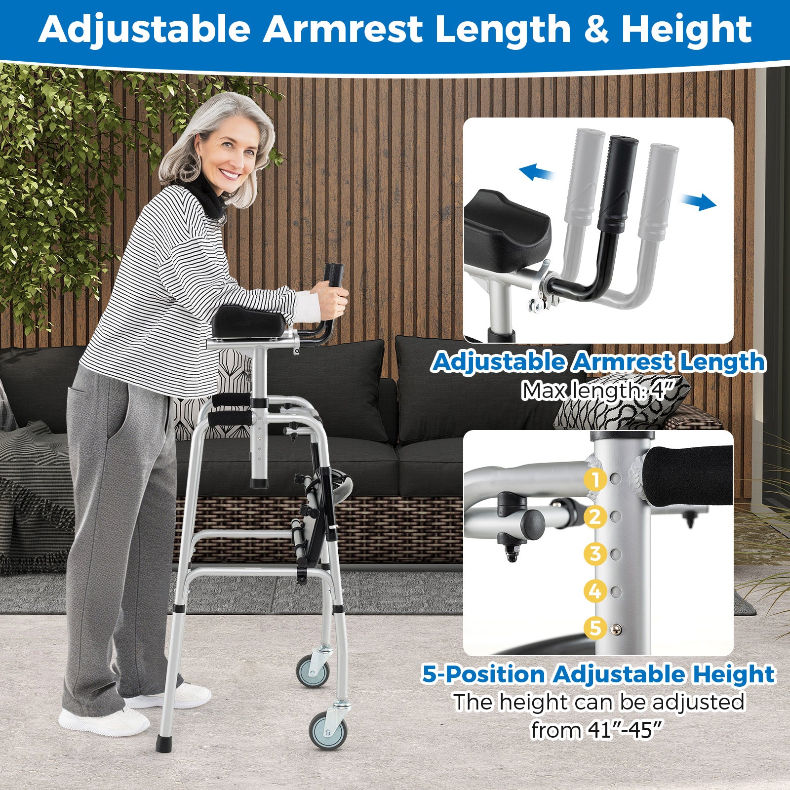 Versatile Rolling Walker for Rehabilitation Training, Silver Walkers & Rollators at Gallery Canada