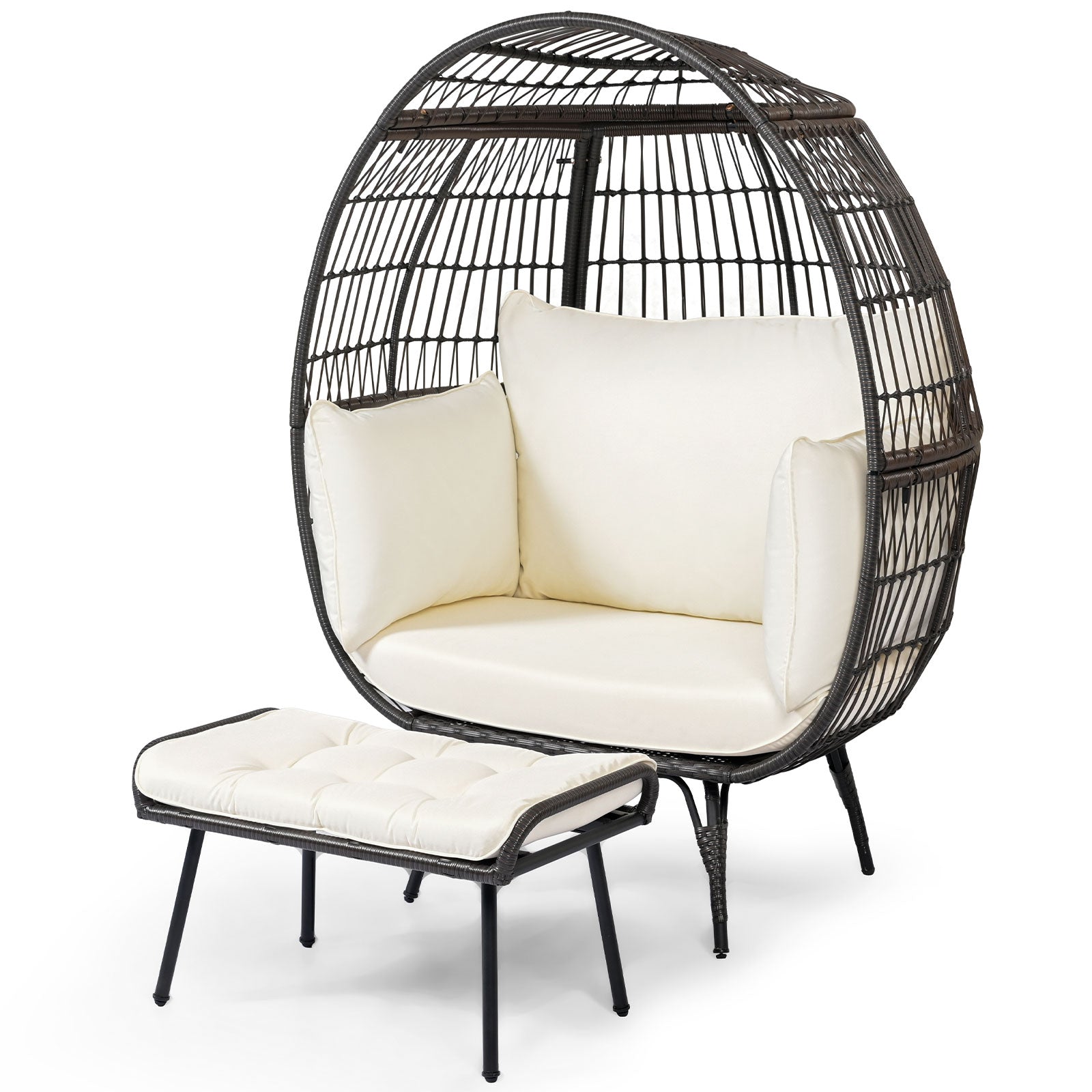Oversized Egg Chair with Ottoman and Soft Cushions, White Outdoor Chaise Lounges at Gallery Canada