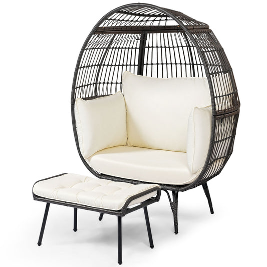 Oversized Egg Chair with Ottoman and Soft Cushions, White Outdoor Chaise Lounges White at Gallery Canada
