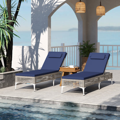 Patio Chaise Lounge Chair with 6-Level Adjustable Backrest and Headrest for Poolside, Navy Outdoor Chaise Lounges at Gallery Canada