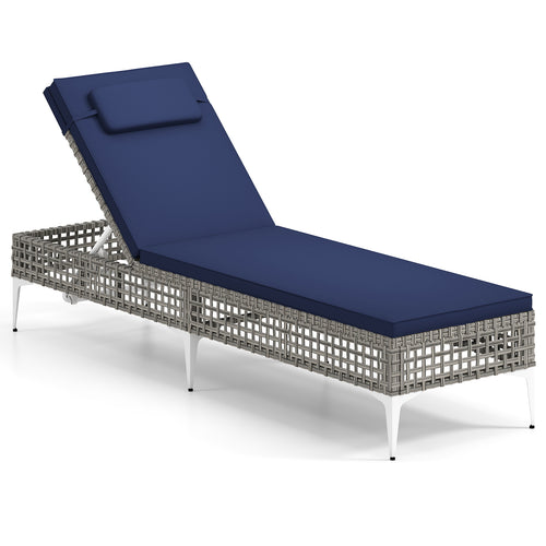 Patio Chaise Lounge Chair with 6-Level Adjustable Backrest and Headrest for Poolside, Navy