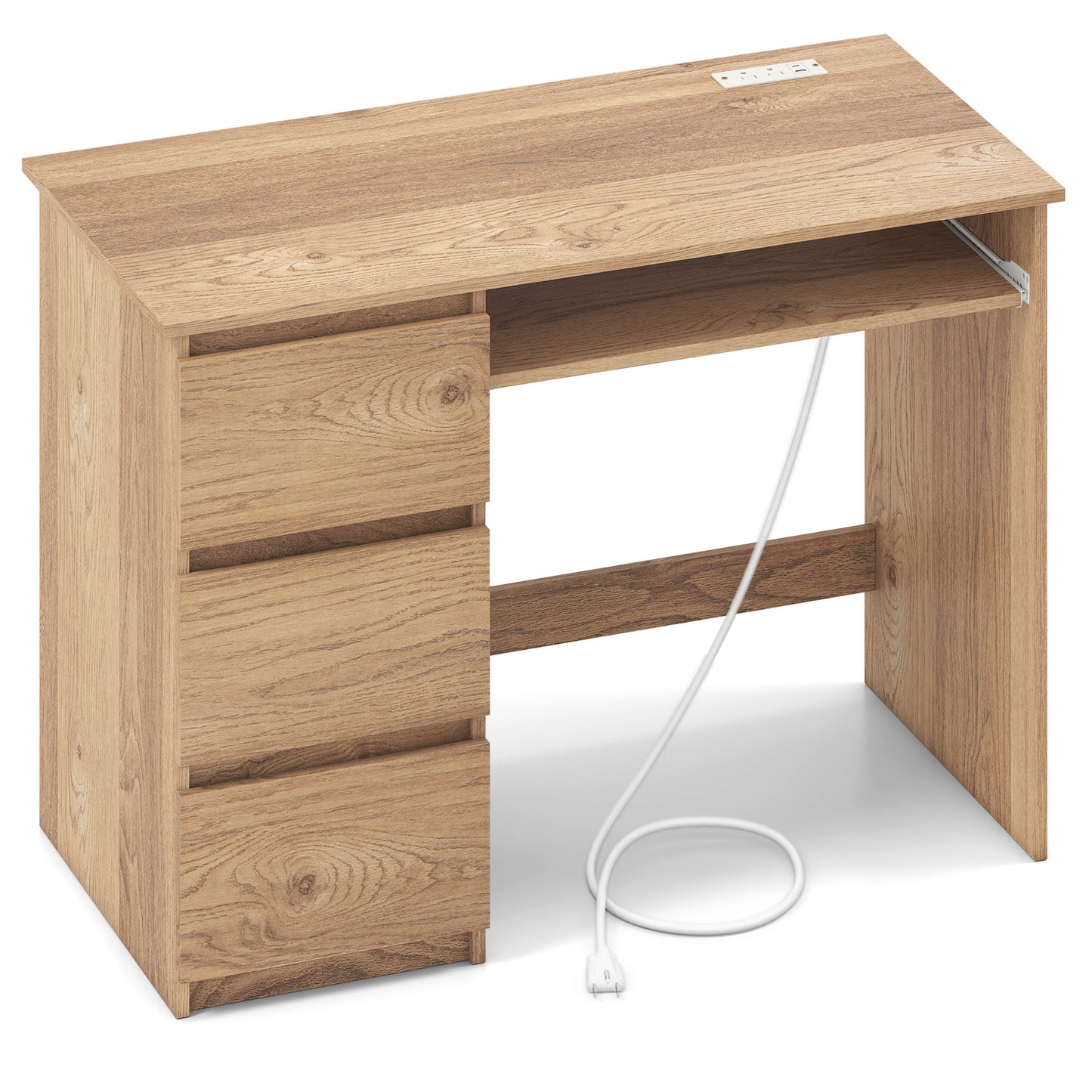 Computer Desk With Power Outlet, Keyboard Tray, 3 Large Drawers, Natural Computer Desks at Gallery Canada