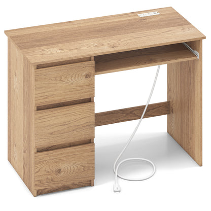 Computer Desk With Power Outlet, Keyboard Tray, 3 Large Drawers, Natural Computer Desks at Gallery Canada