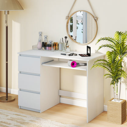 Computer Desk with Power Outlet Keyboard Tray and 3 Large Drawers, White Computer Desks at Gallery Canada