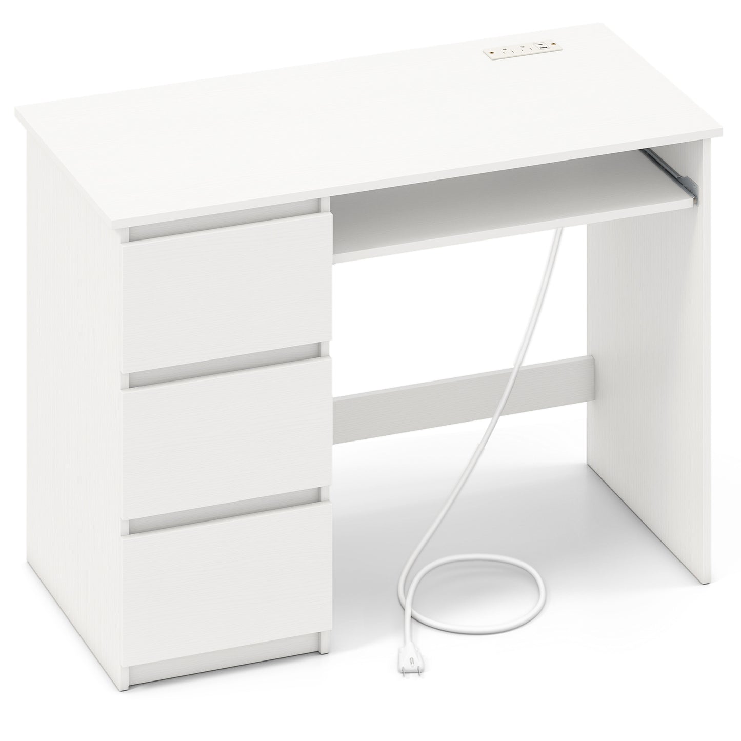 Computer Desk with Power Outlet Keyboard Tray and 3 Large Drawers, White Computer Desks White at Gallery Canada