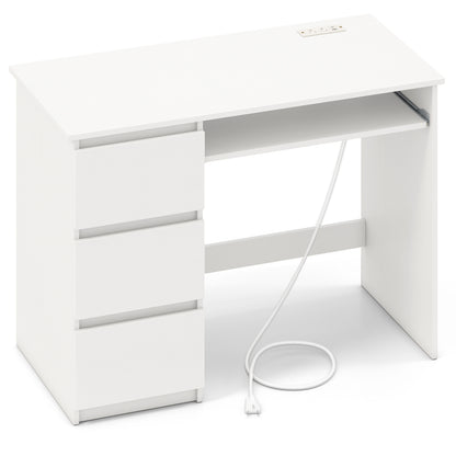 Computer Desk With Power Outlet, Keyboard Tray, 3 Drawers, White Computer Desks at Gallery Canada