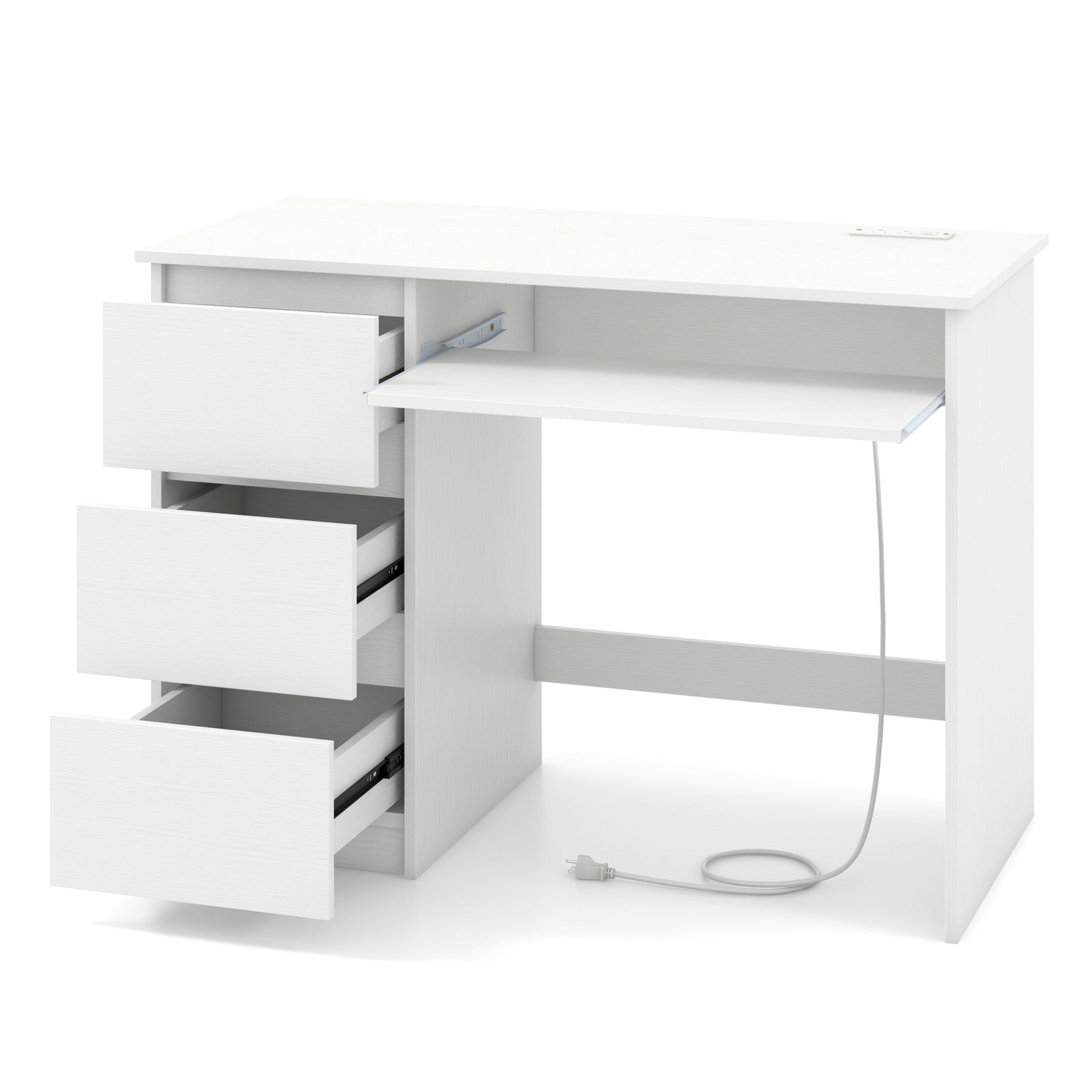 Computer Desk with Power Outlet Keyboard Tray and 3 Large Drawers, White Computer Desks at Gallery Canada