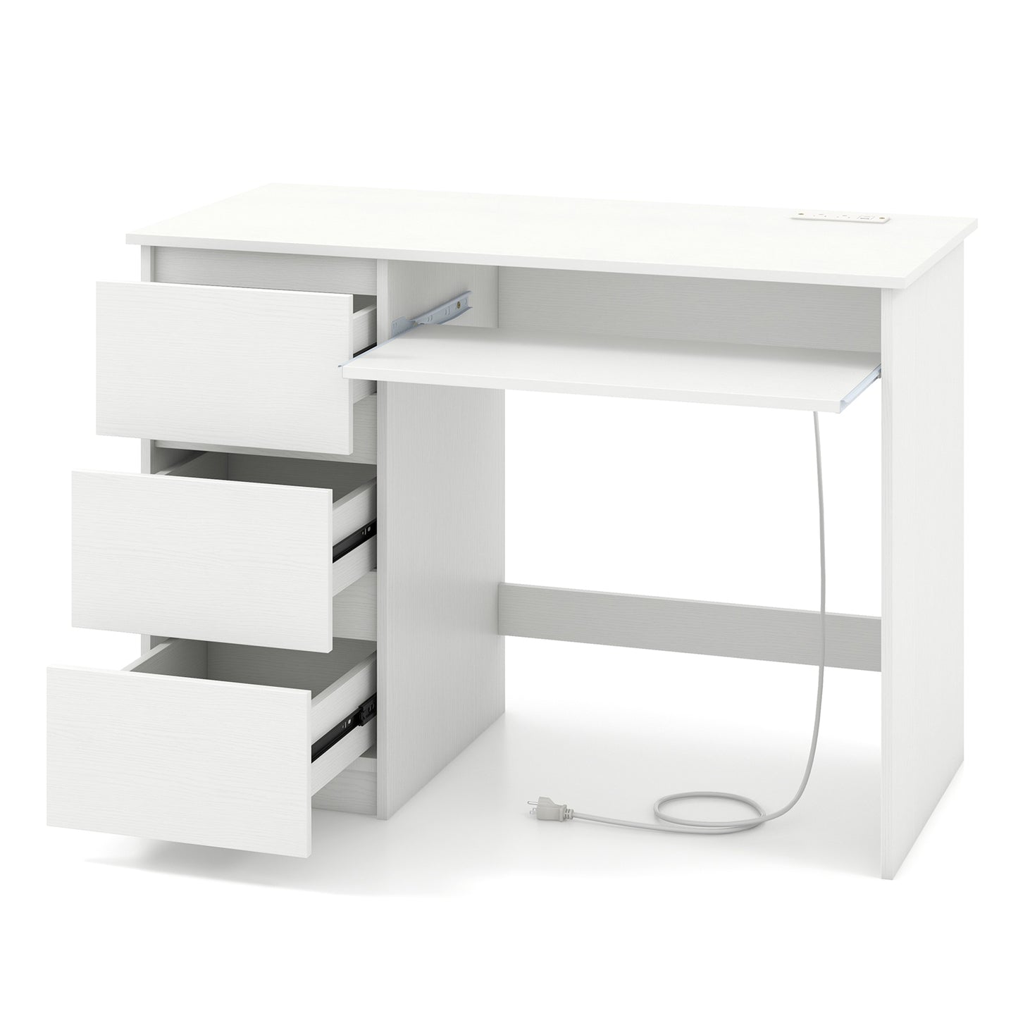 Computer Desk with Power Outlet Keyboard Tray and 3 Large Drawers, White Computer Desks at Gallery Canada