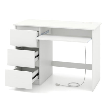 Computer Desk with Power Outlet Keyboard Tray and 3 Large Drawers, White Computer Desks at Gallery Canada