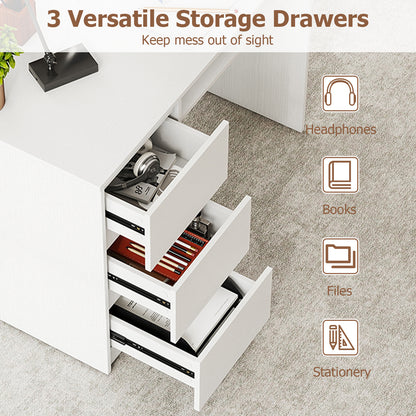Computer Desk with Power Outlet Keyboard Tray and 3 Large Drawers, White Computer Desks at Gallery Canada