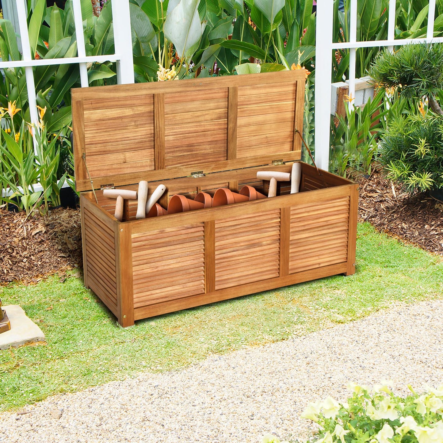 46 Gallon Acacia Wood Storage Bench Box for Patio Garden Deck, Natural Sheds & Outdoor Storage at Gallery Canada
