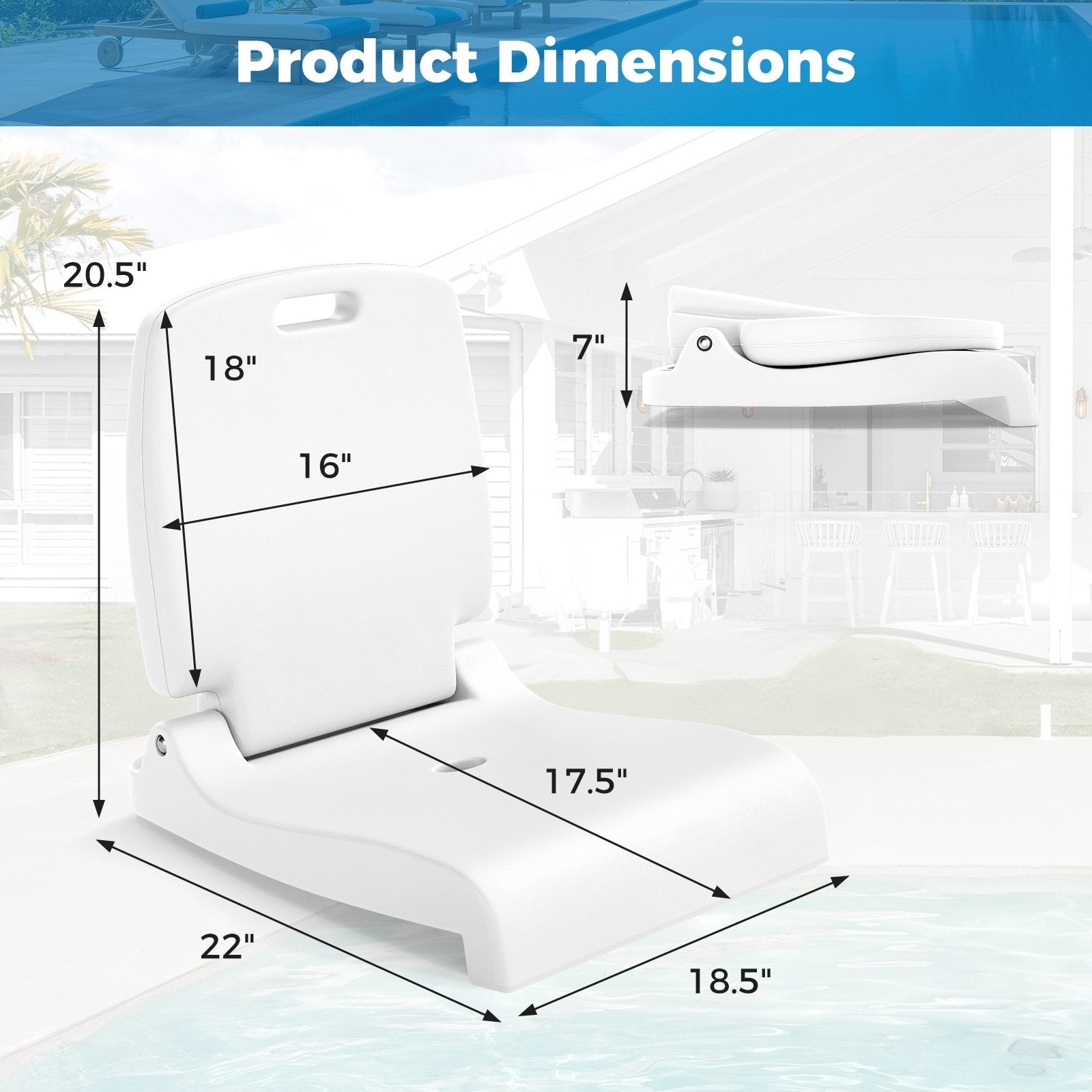 Foldable Outdoor Pool Chair with Handle and Back Support, White Beach & Lawn Chairs at Gallery Canada