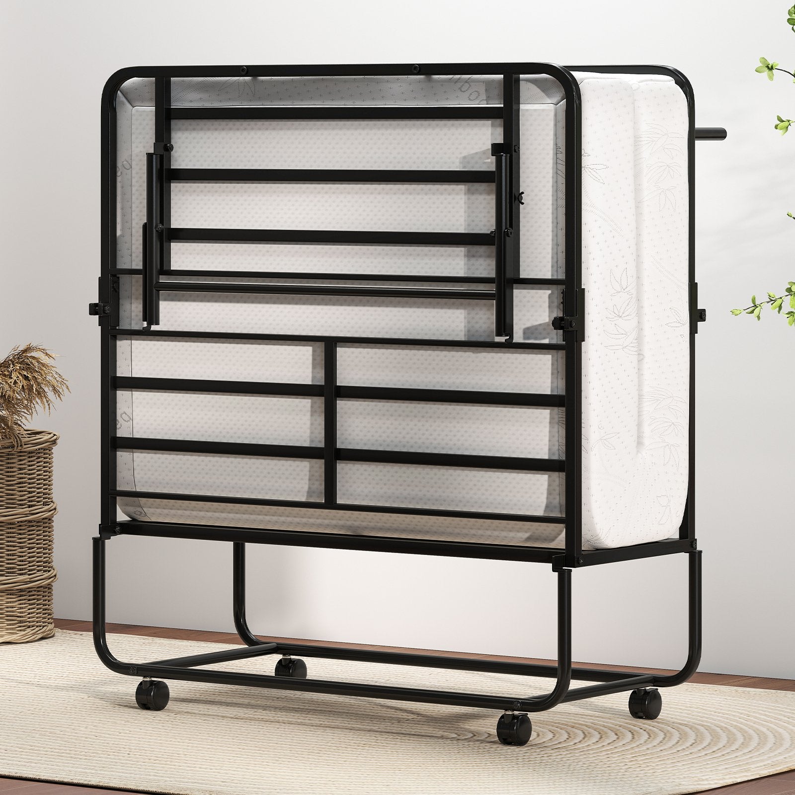 75 x 38 Inch Folding Bed with Mattress Twin Size Rolling Guest Bed Folding Beds at Gallery Canada