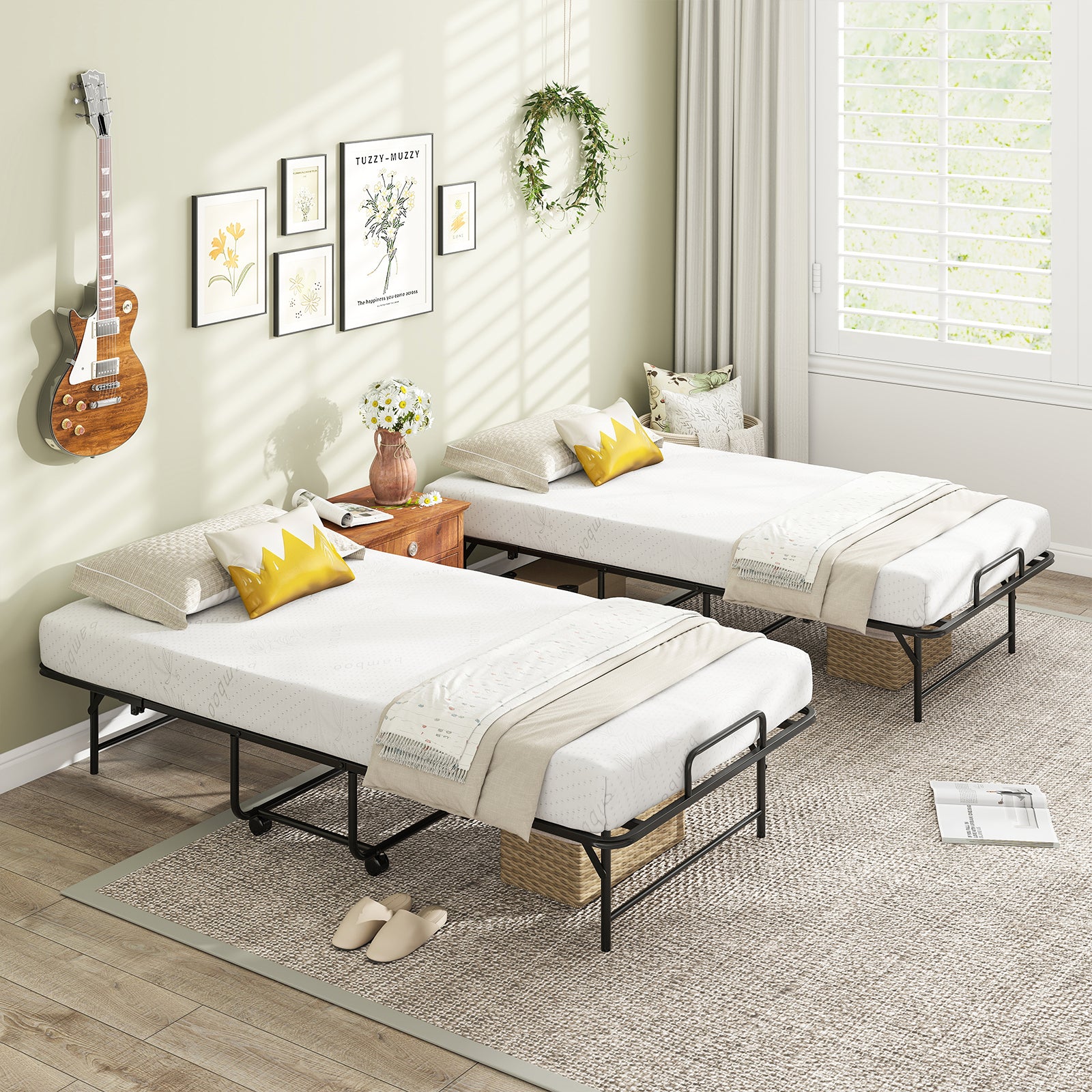 75 x 38 Inch Folding Bed with Mattress Twin Size Rolling Guest Bed Folding Beds at Gallery Canada