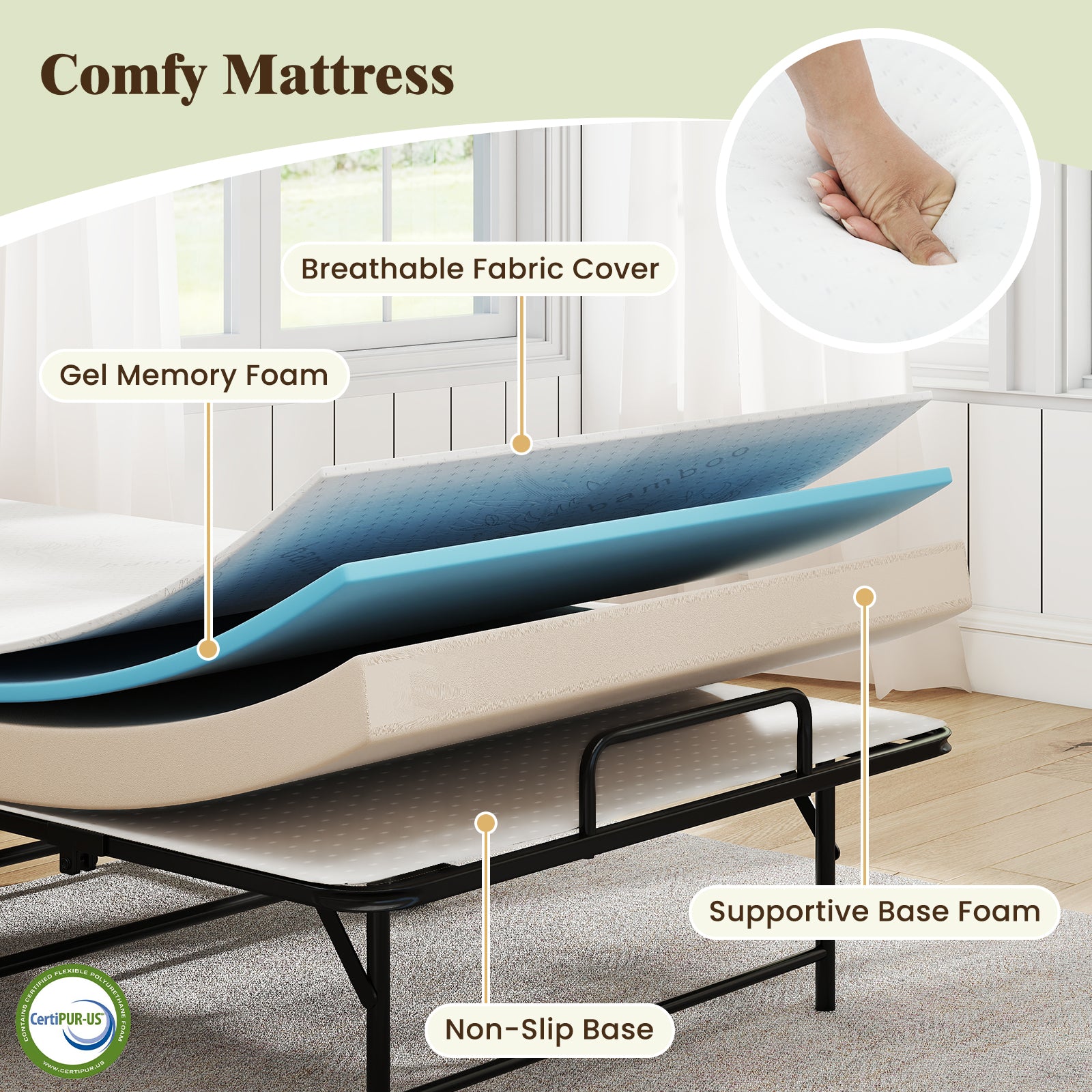 75 x 38 Inch Folding Bed with Mattress Twin Size Rolling Guest Bed Folding Beds at Gallery Canada