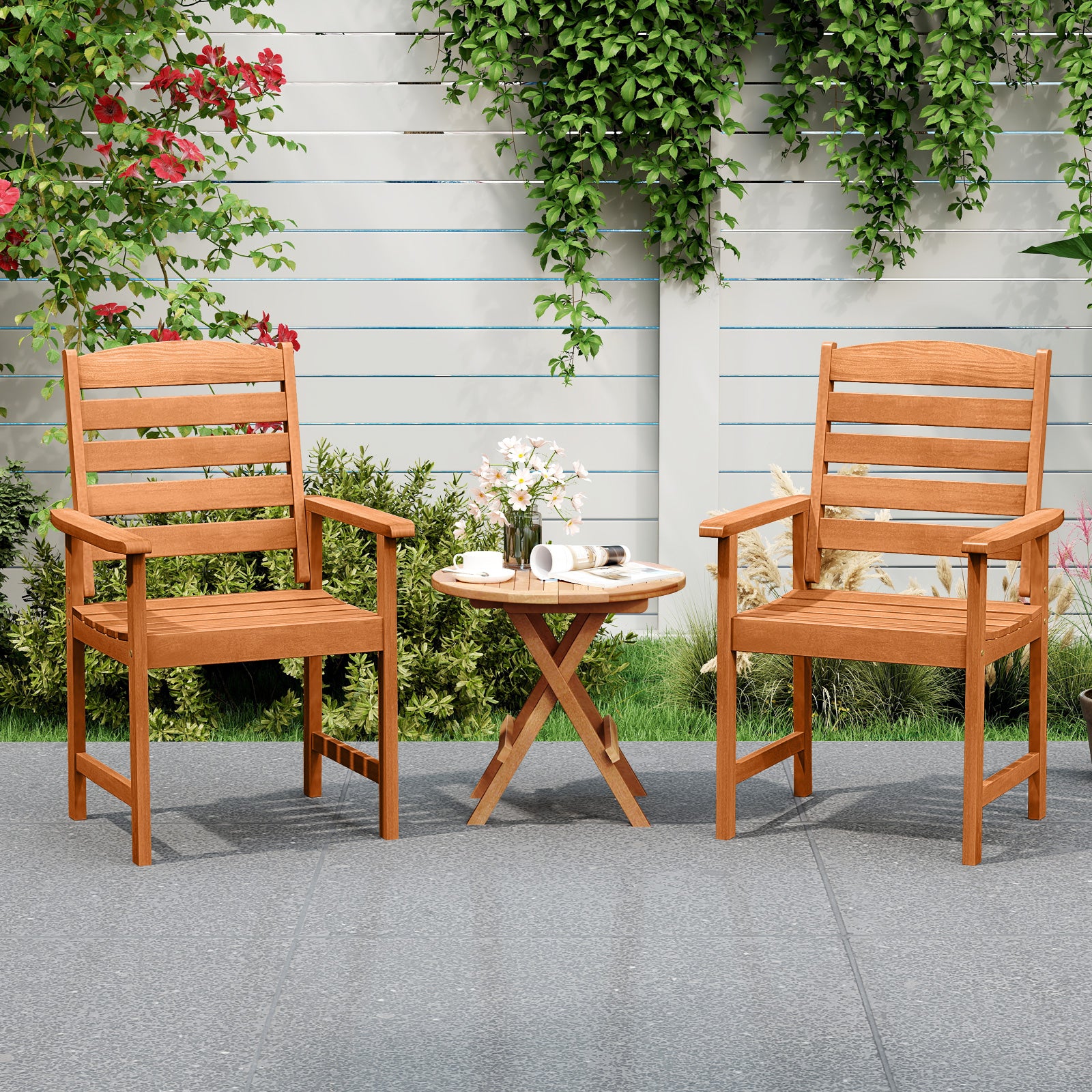 Outdoor Wooden Dining Chairs with Inclined Backrests and Slatted Seats, Natural Patio Dining Chairs at Gallery Canada