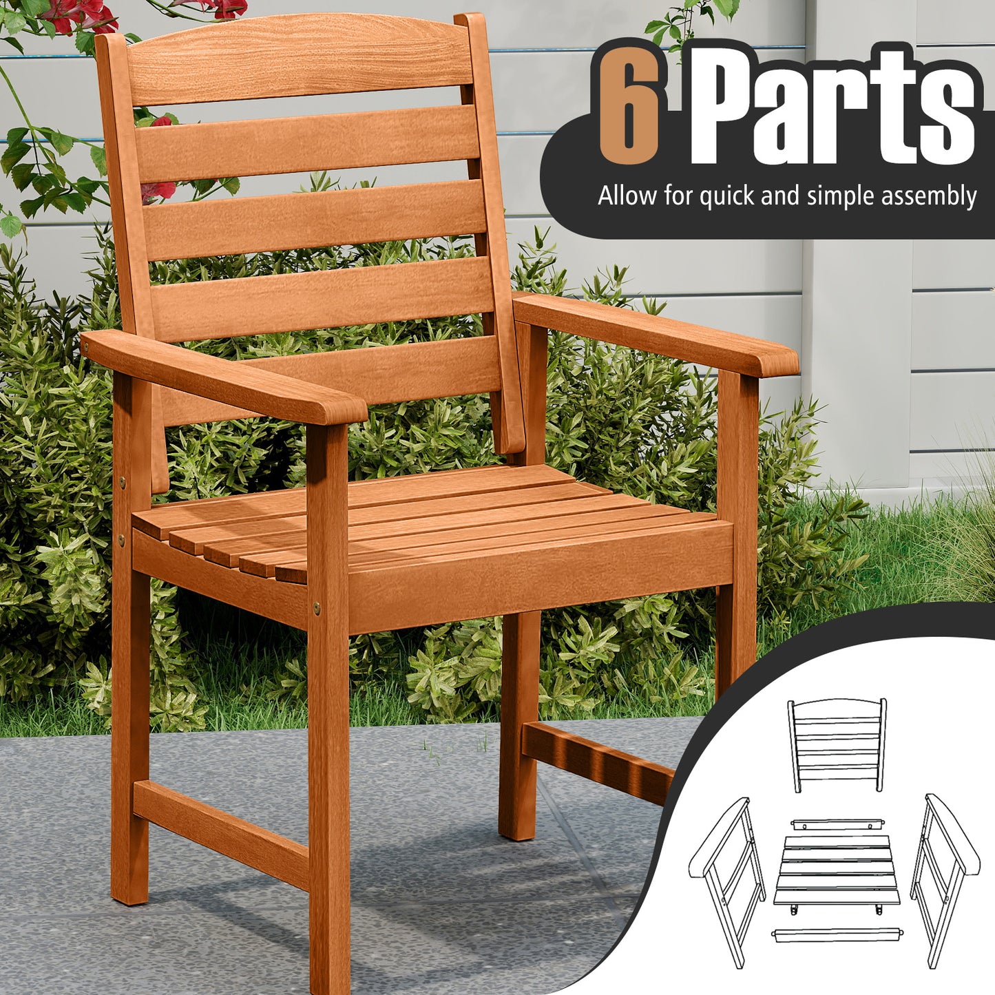 Outdoor Wooden Dining Chairs with Inclined Backrests and Slatted Seats, Natural Patio Dining Chairs at Gallery Canada