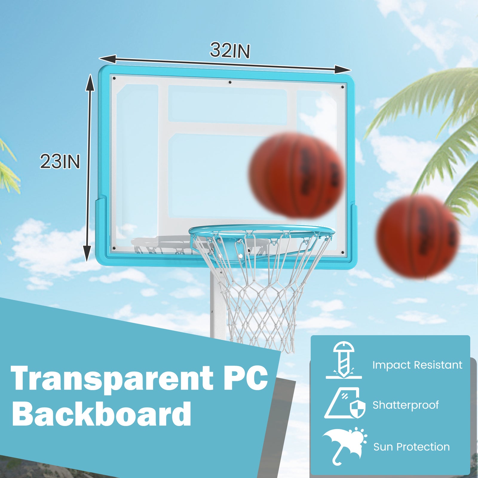 Pool Basketball Hoop Poolside Portable Basketball Goal with Shatterproof Backboard, White Sport Equipments at Gallery Canada
